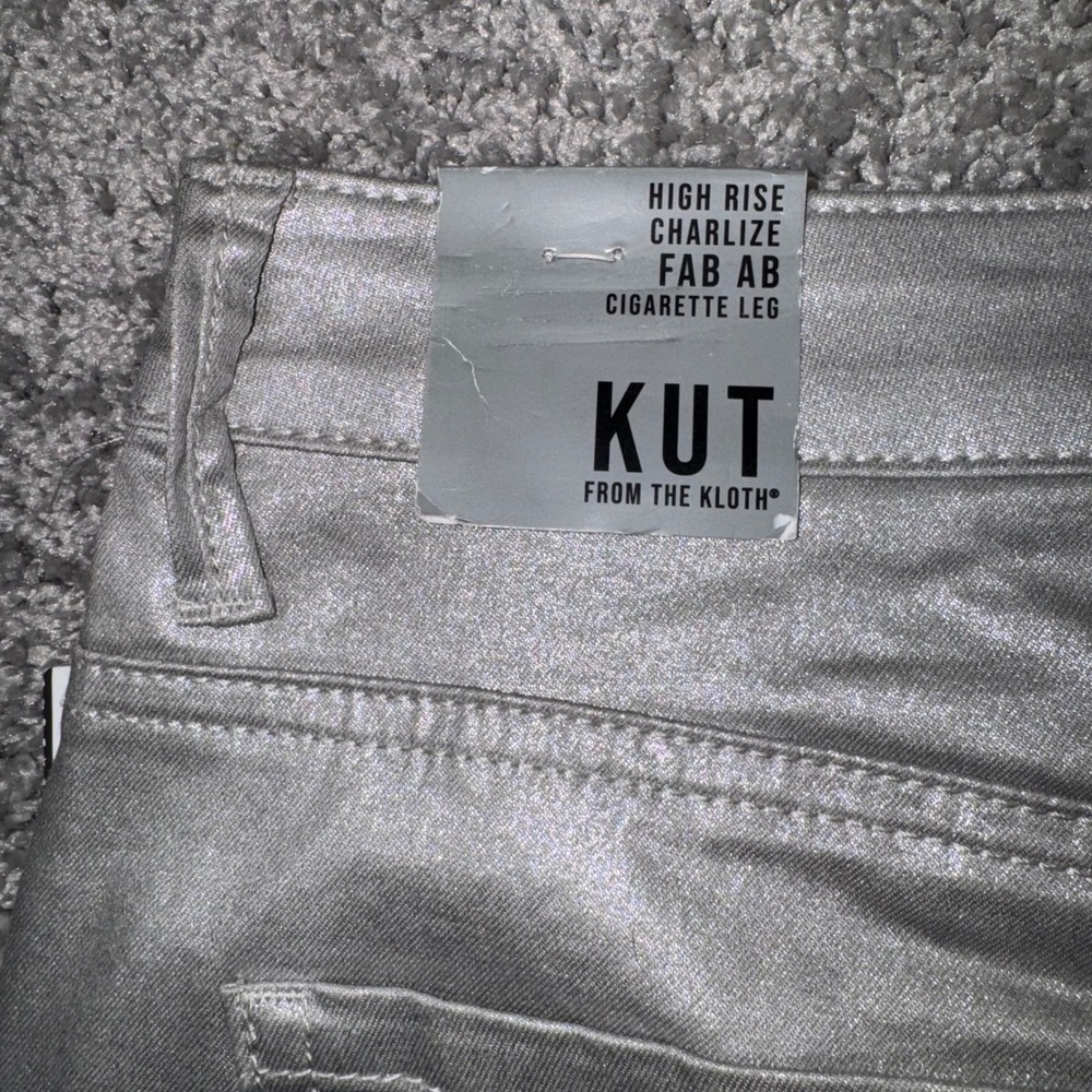 Kut from the Kloth Charlize Fab Ab Cigarette Leg Jeans Sz 10 Silver Metallic NEW - Picture 11 of 12